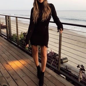 Lovers + Friends Keeney Distressed Black Turtleneck Dress